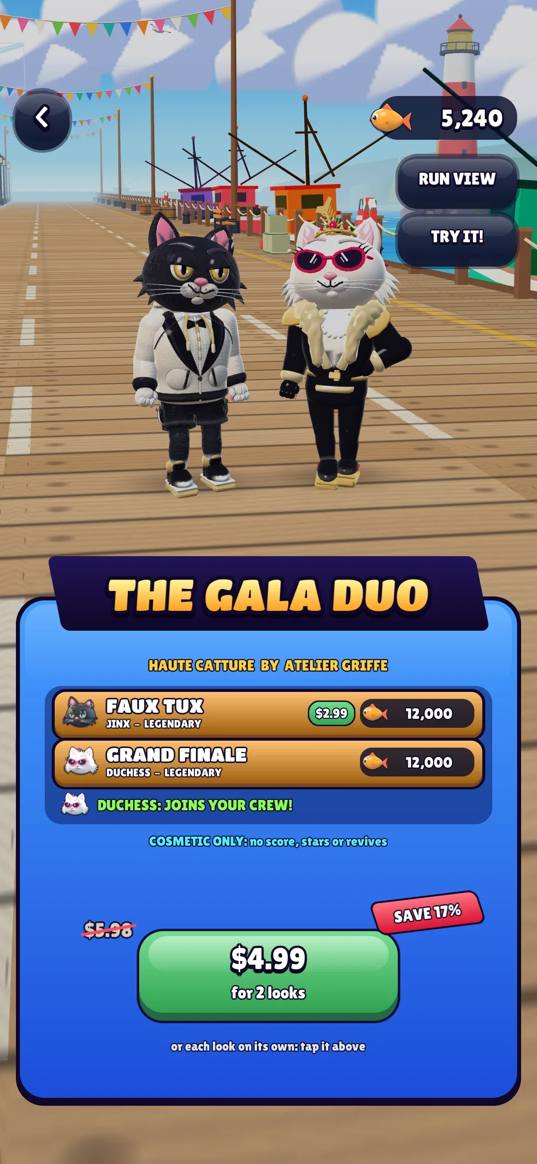 The Gala Duo bundle: Jinx in Faux Tux and Duchess in Grand Finale side by side, with each price and the bundle price