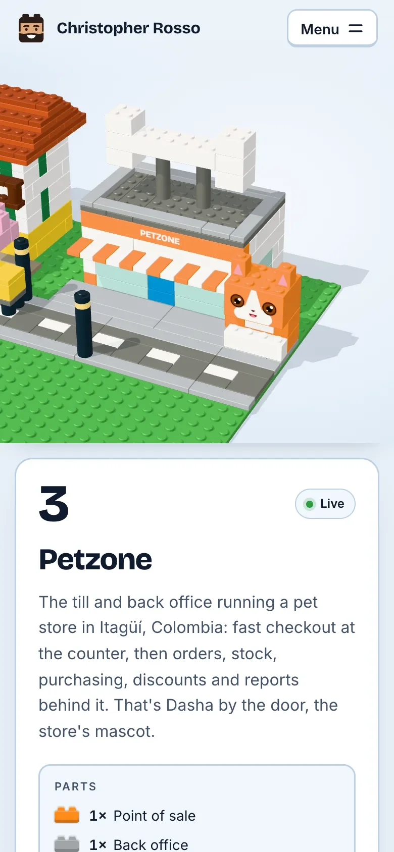 Step 3 of the home page on a phone: the brick town above, the step's card below