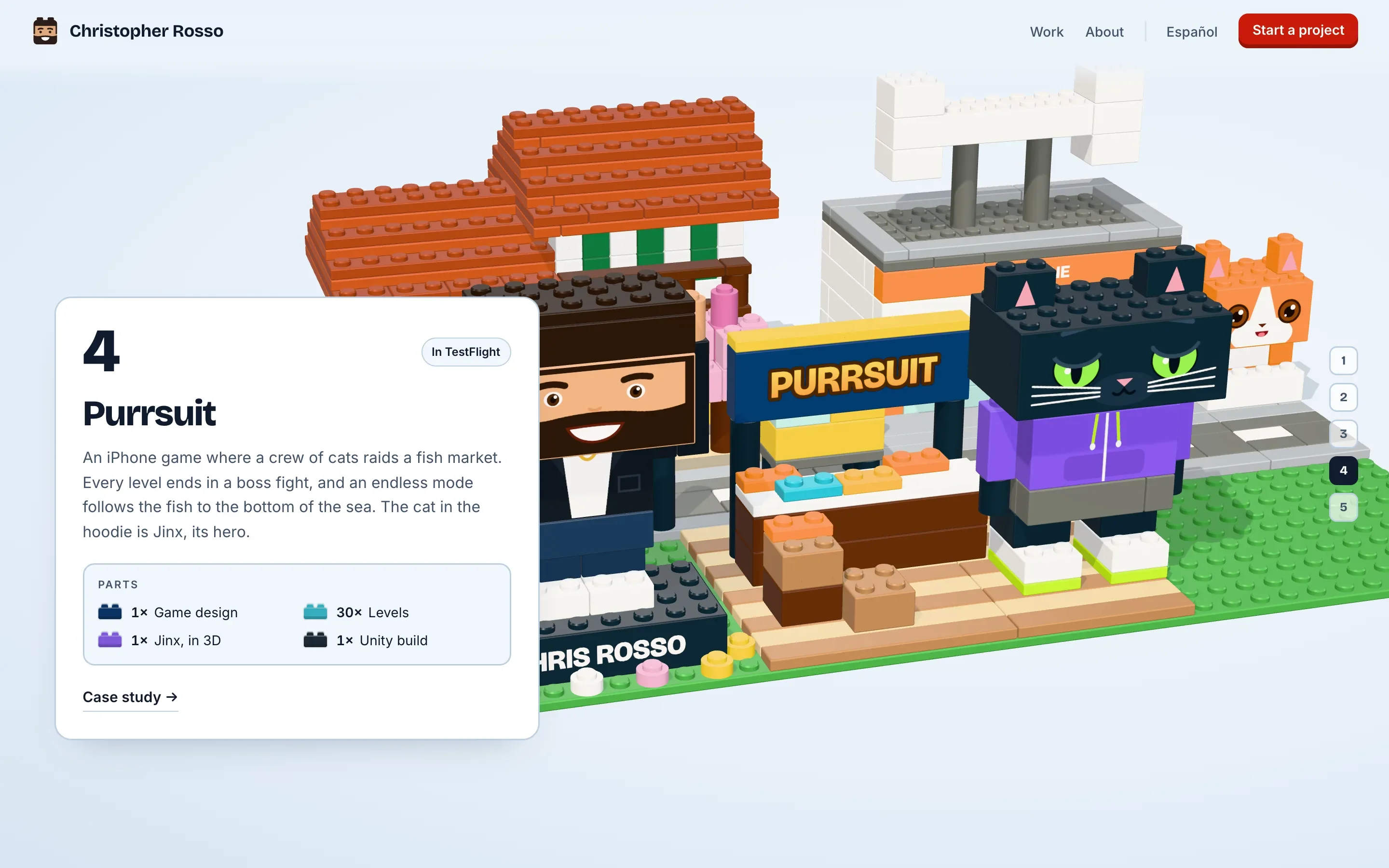 Step 4: a fish stall on wooden docks under a Purrsuit sign, and Jinx the black cat in his purple hoodie